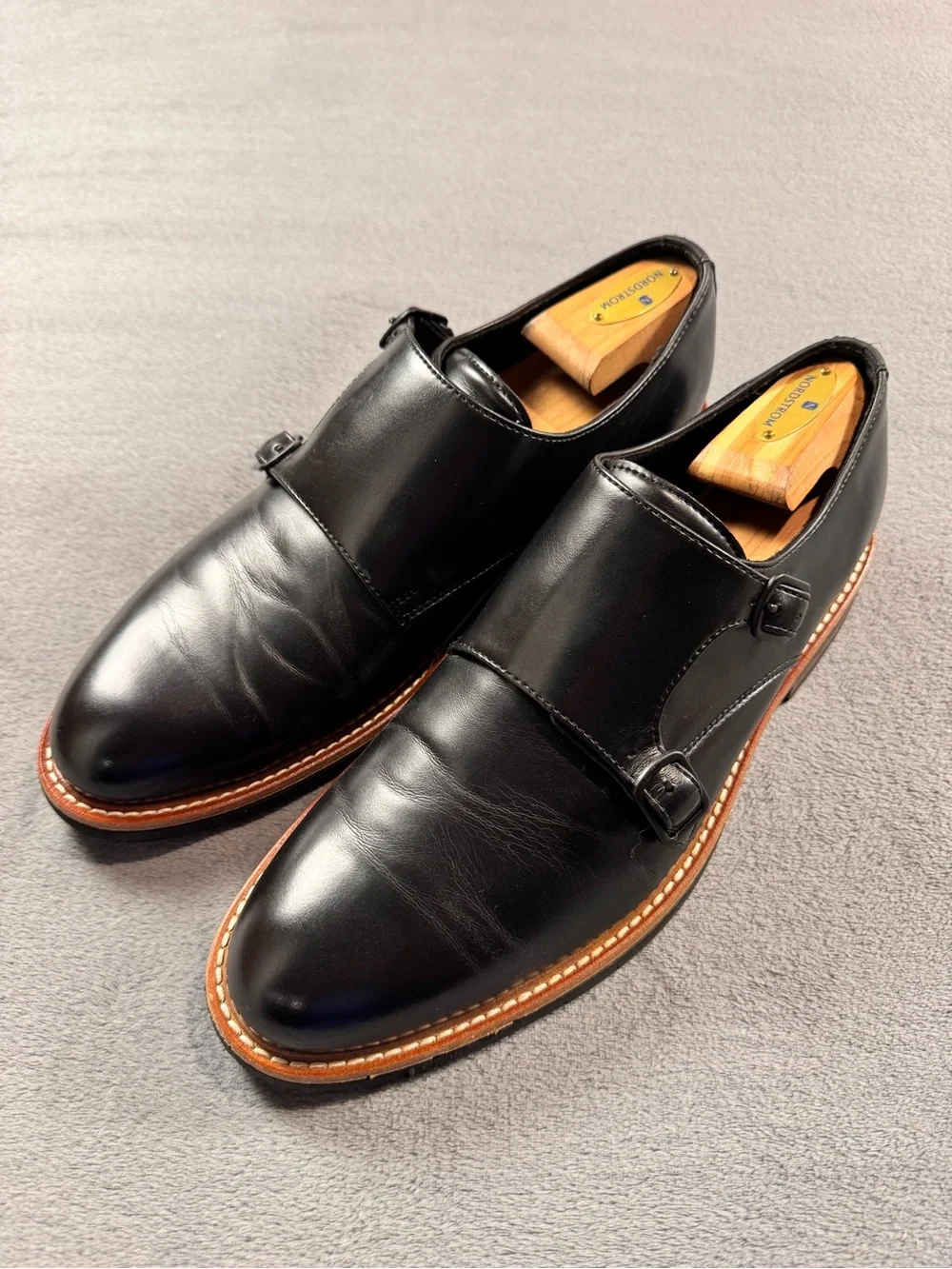 Kenneth Cole Reaction Klay Flex Black Leather Double Monk Strap Oxfords